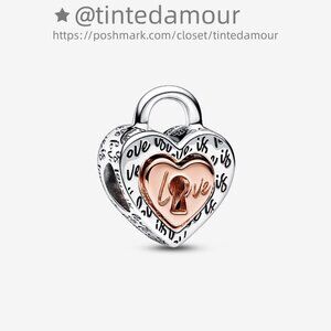 Pandora Two-tone Padlock Splittable Heart Charm|Two-tone